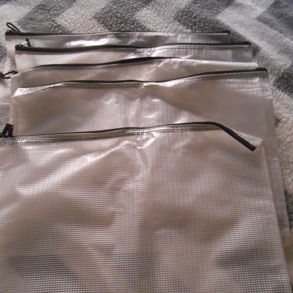 ASPIRE LOT 5 CLEAR PLASTIC ZIPPER POUCH STORAGE BAGS MESH GRIDDED 16X10.5" NICE